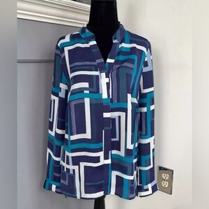 Laundry by Shelli Segal Long Sleeve Button Down Geometric Print Blouse